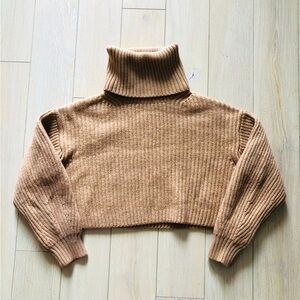 Aritzia Babaton Guell Sweater 100% Merino Wool in Heather Gold Camel Size S